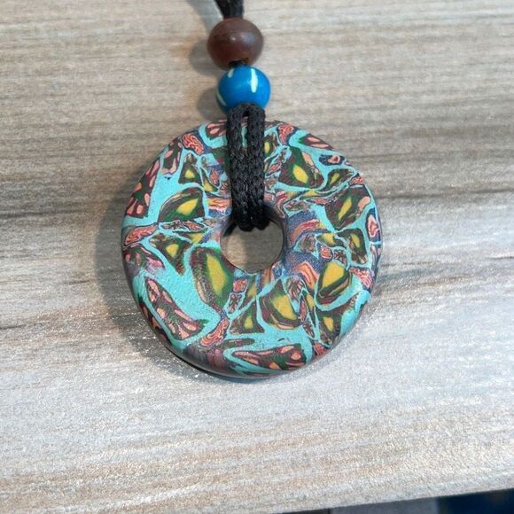 Large Polymer Clay Bead Necklace Bohemian Butterfly Vibes - Picture 5 of 5